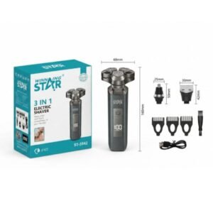 AFEITADORA ELÉCTRICA MULTIFUNCIONAL WINNING STAR ST-5842 3 EN 1 CON CABEZALES INTERCAMBIABLES / IPX7 TXD-1114-WST-15775 GRIS