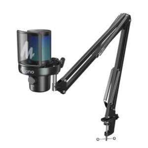 MICROFONO RGB MAONO DM40 PRO S INALAMBRICO CON RECEPTOR USB-C Y USB-A CON BRAZO DE EXTENSION NEGRO