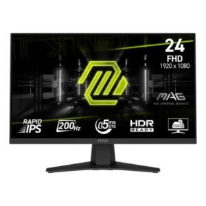 MONITOR GAMING MSI MAG 244F 23.8 PULG PLANO 1920 X 1080 200 HZ ANTI-GLARE HDMI Y DP 9S6-3BC41H-004 NEGRO NEGRO